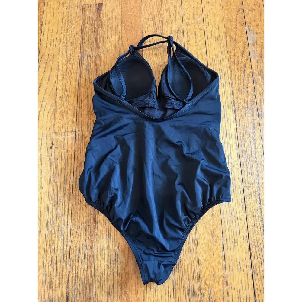 Time And Tru Blk One Piece Halter Swimsuit Womens M(8-10)